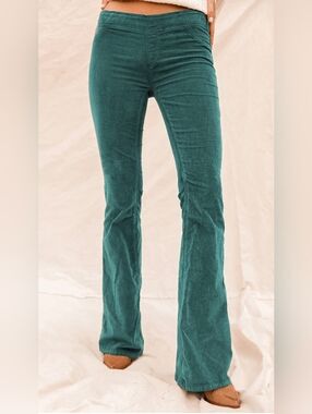 NWT We The Free Free People Green Corduroy Flare Pants High Rise Boho Retro